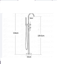 Загрузить изображение в средство просмотра галереи, Bathroom Brushed Gold Floor Mount Free Standing Bathtub Faucet Shower System Set PVD High End
