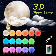 Charger l&#39;image dans la galerie, 3D Moonlamp Changing Color w/ Remote Control
