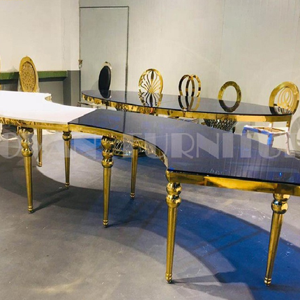 Glass table used for wedding and event stainless steel wedding table gold luxury dining table