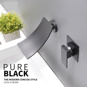 Matte Black Waterfall Basin Faucets Wall Mount Waterfall Faucet Single Handle Mixer Tap Bathroom Waterfall Basin Faucet