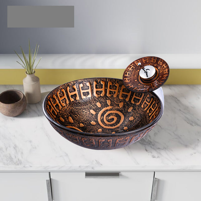 Brown Pattern Texture Face Wash Washroom Vanity Small Washbasin Black Matte Basins Bathroom Sinks