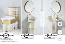 Load image into Gallery viewer, White and Gold Stripes Luxury Toilet Set Bathroom Accessories choice of stand alone sink or deck sink
