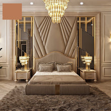 Загрузить изображение в средство просмотра галереи, Modern Italian designer hotel bedroom furniture golden luxury bed room set stainless steel king and queen size beds
