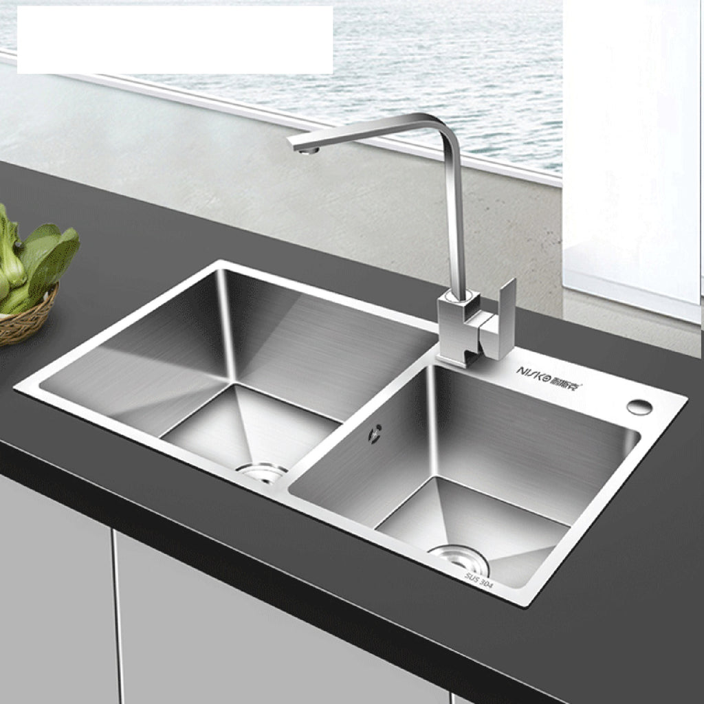 780*430*220mm - 304 Handmade Stainless-steel Sink for Kitchen Double Sink Matte Mixer Drainage to the Sewer