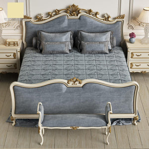 Classical style Bedroom Set 100%hand-carved wooden structure with velvet fabric upholstery