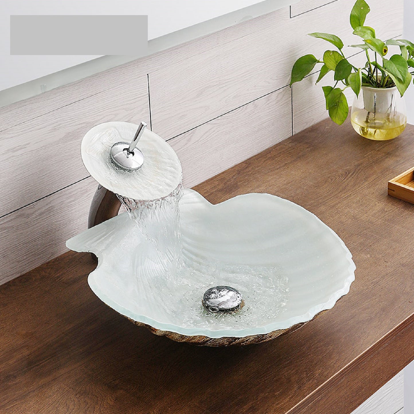 High Quality Custom White Shell Counter Top Solid Surface Bathroom Cabinet Basin Vanity Wash Basin Sink with Faucet and Pop Up Drainer Included