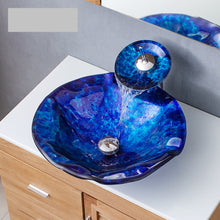 Загрузить изображение в средство просмотра галереи, Cabinet Countertop Luxury Hand Wash Bathroom Glass Basin Unit Vessel Sink for Hotel with Faucet and Pop Up Drainer Included
