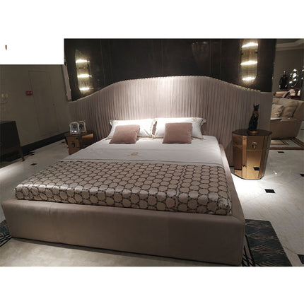 Luxury Italian Bedframe Thailand Solid Wood Big Headboard Velvet Bed Kind/Queen Size Customize Color