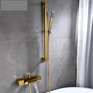Bathroom Wall Mounted Bath Shower Faucets Set Double Handles Brass Gold Bathtub Faucets