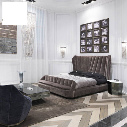 Italian Modern style Bedframe Velvet Solid Wood headboard Bed Customize Color