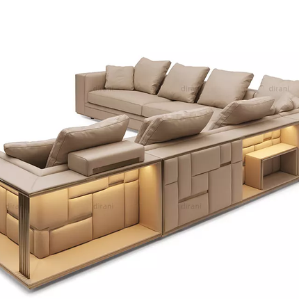 7 seat postmodern leather large cream white modular sofa luxury Italian Babylon rack corner sofa with rack