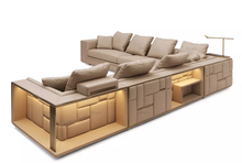 Load image into Gallery viewer, 7 seat postmodern leather large cream white modular sofa luxury Italian Babylon rack corner sofa with rack
