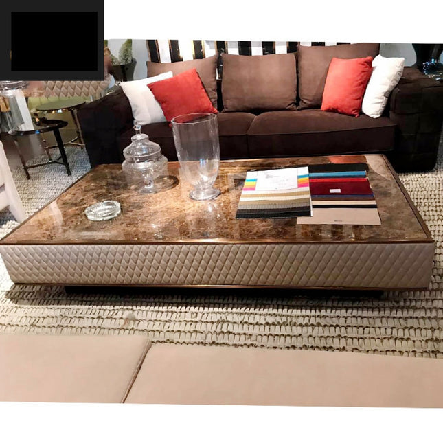 Living room antique luxury coffee table leather stainless steel rectangle center tea table