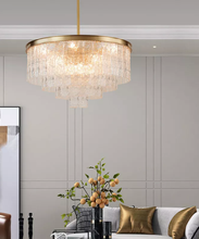 Charger l&#39;image dans la galerie, Home Decor Designer Art Glass Sheet Brass Copper Postmodern Contemporary Chandelier Pendant Lamp For Living Room
