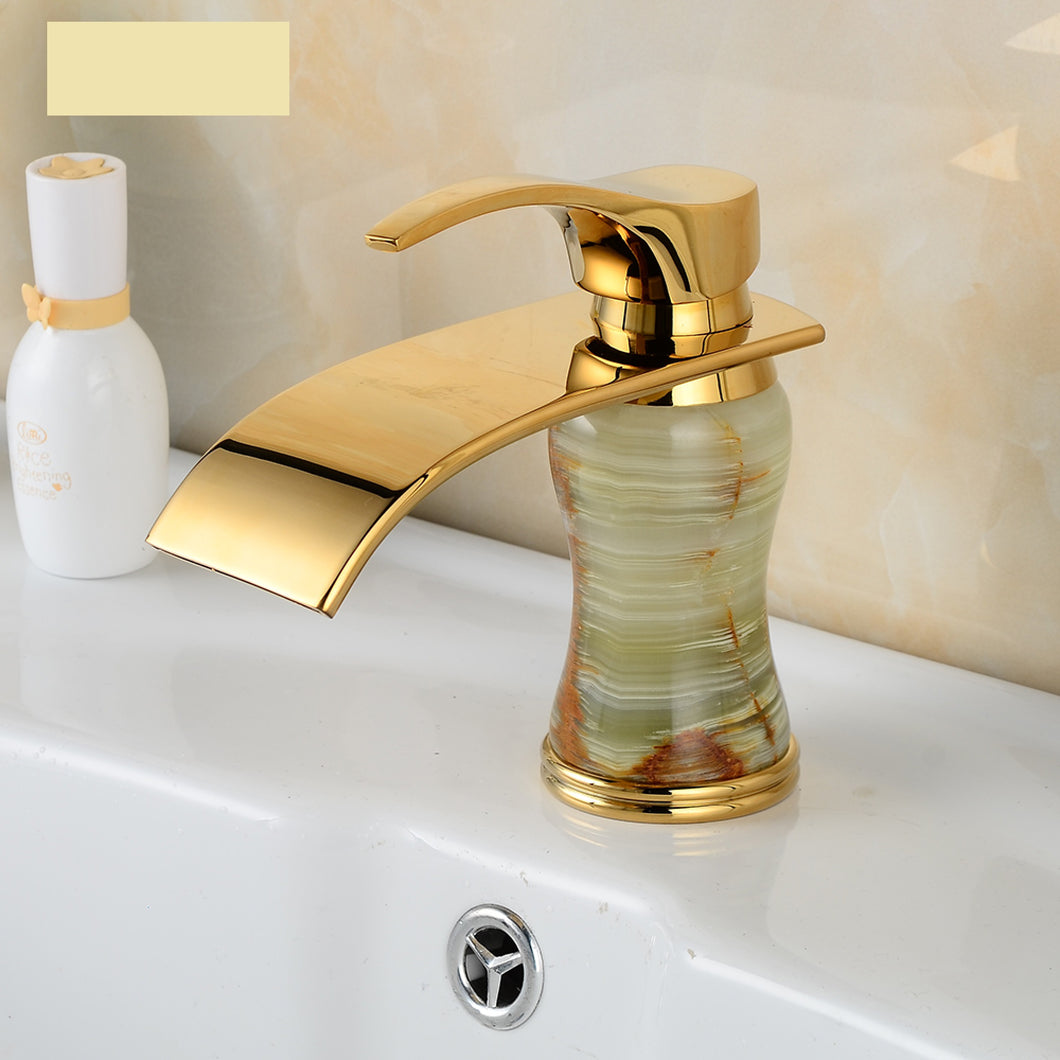 New Fashion Bathroom Waterfall Basin Tap Golden Ceramic Basin Faucet