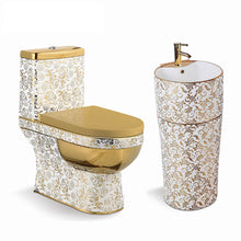 Load image into Gallery viewer, Ceramic Set Golden Two Piece Toilet And Basin
