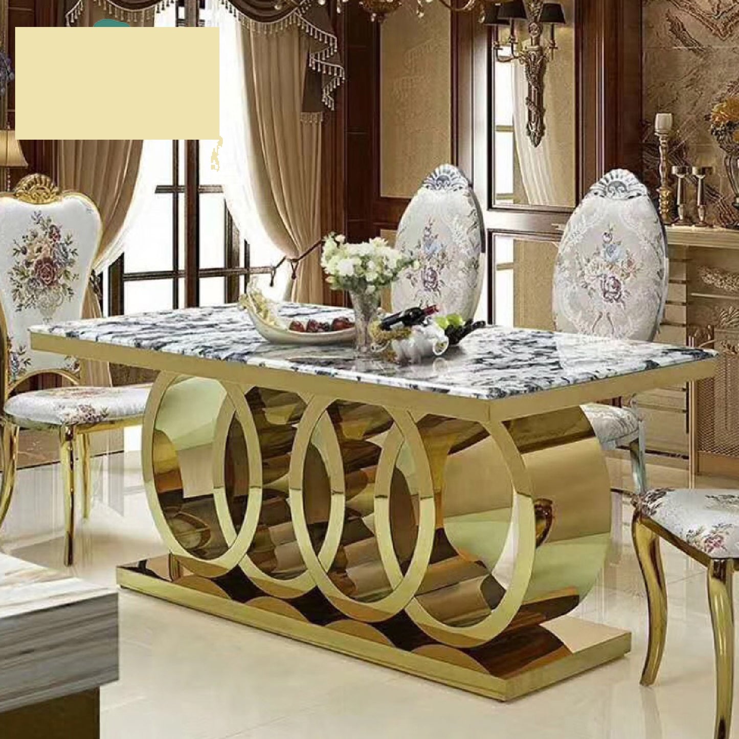 stylish gold stainless steel marble top -  6 seater dining table