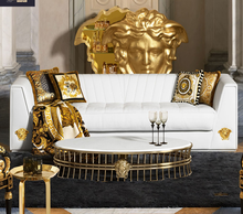 Load image into Gallery viewer, Royal golden Italy 2 seart home living room furniture sofa set leather couch 3 seater villa white dubai luxury medusa sofa
