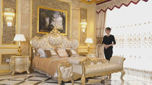 Load and play video in Gallery viewer, Aristocrat Bed Italian Leather Luxury Champagne Hand Carved
