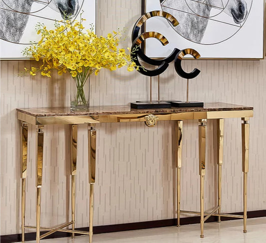 Luxury Italian Stainless Steel Electroplating in Gold Medusa Marble Top