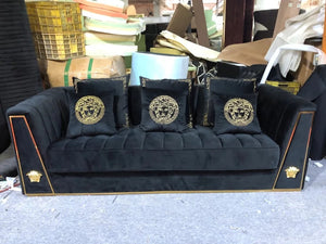 Sofa set solid wood frame inner + high density sponge + high quality velvet +gold trim