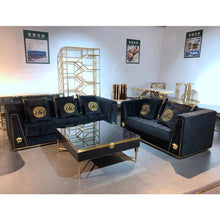 Load image into Gallery viewer, Sofa set solid wood frame inner + high density sponge + high quality velvet +gold trim
