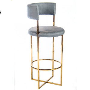 Counter low white and gold velvet bar stool stainless steel frame