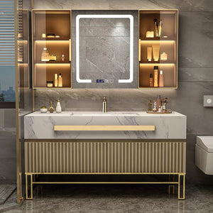 Luxury Hanging Bathroom Cabinet with Top Cabinet with Led Light Mirror One set