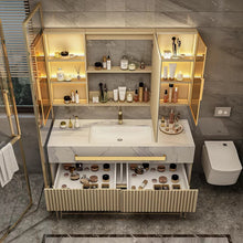 Load image into Gallery viewer, Luxury Hanging Bathroom Cabinet with Top Cabinet with Led Light Mirror One set
