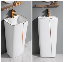 Load image into Gallery viewer, Stand alone Wash Basin Black and Gold Design Bathroom accessories
