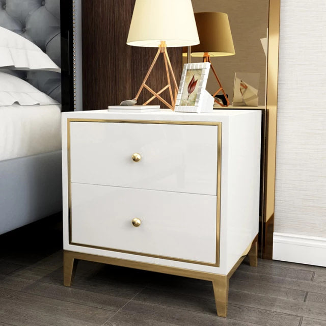 Side Table Electroplated Gold Stainless Steel Bedroom Table Bedside Table white Luxury Edition home furniture