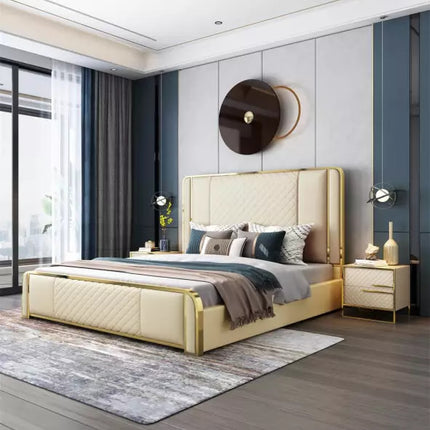 Luxury Bed Made of Fiber leather, stainless and Solid Wood