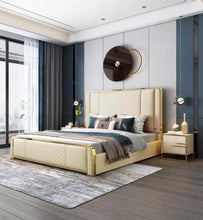 Load image into Gallery viewer, Luxury Bed Made of Fiber leather, stainless and Solid Wood
