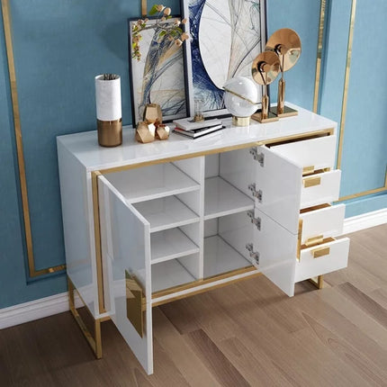 Console Table with Storage Cabinet Stainless Steel Electroplated Legs