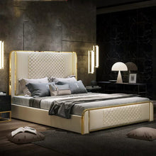 Load image into Gallery viewer, Luxury Bed Made of Fiber leather, stainless and Solid Wood
