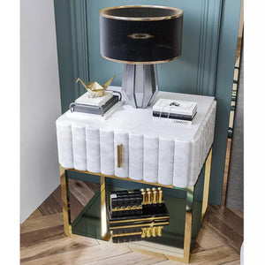 Luxury Side Table Stainless Steel Electroplated Velvet Fabric Living Room (Custom Color Accepted)