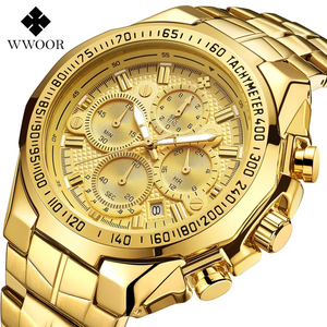 Men Digital Watch Waterproof Gold Stainless Steel Men Luxury Automatic Accessories Multifunctional Chronograph Dial Gift Ideas
