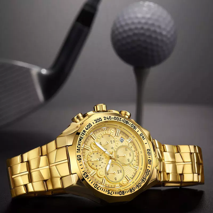 Men Digital Watch Waterproof Gold Stainless Steel Men Luxury Automatic Accessories Multifunctional Chronograph Dial Gift Ideas