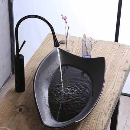 Wash Basin Porcelain Boat Ark Black Tabletop Sink Irregular Shape