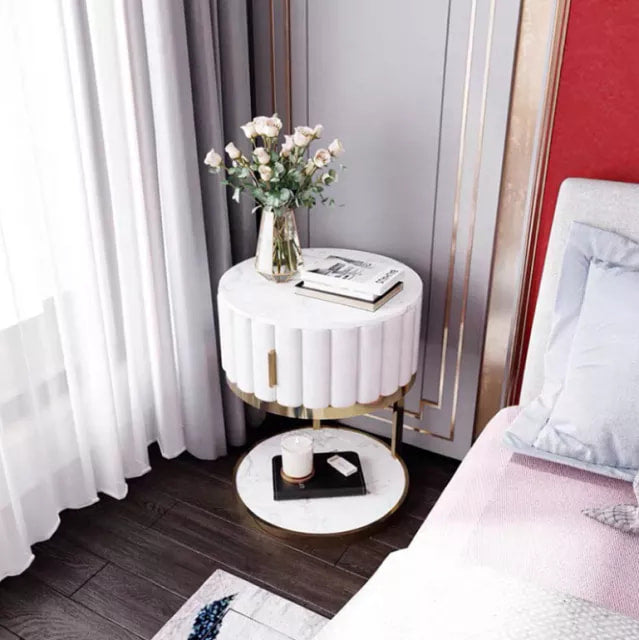 Luxury Side Table Home furniture Bedside Table White and Gold Bedroom table