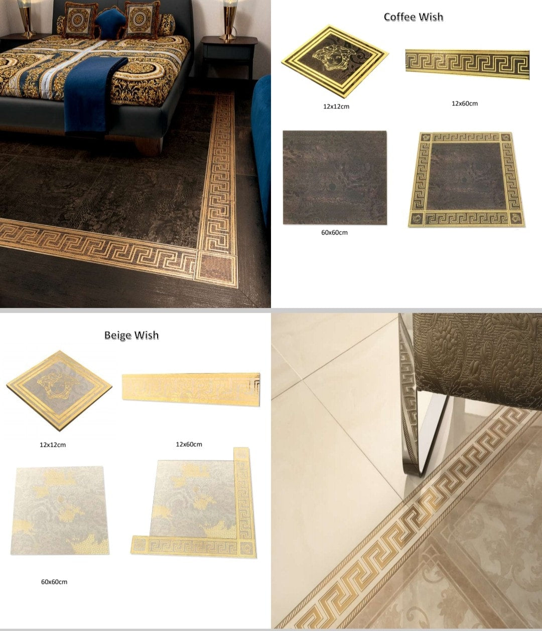 12x60cm Luxury Versace White Gold Border Tiles Luxury Edition Mosaic Dubai Tiles 12pcs in a box