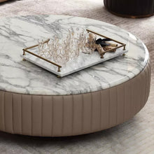 Load image into Gallery viewer, Round coffee table Marble Top+microfiber Leather +stainless steel legs and solid wood
