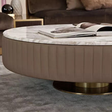 Load image into Gallery viewer, Round coffee table Marble Top+microfiber Leather +stainless steel legs and solid wood
