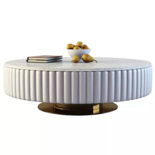 Load image into Gallery viewer, Round coffee table Marble Top+microfiber Leather +stainless steel legs and solid wood
