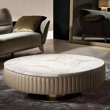 Cargar imagen en el visor de la galería, Round coffee table Marble Top+microfiber Leather +stainless steel legs and solid wood
