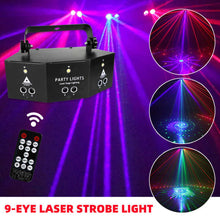 Cargar imagen en el visor de la galería, Stage Light RGB Sound Activated Pattern Party Lights By DMX Control Strobe Light for Birthday Friend Party Disco Dancing Bar Club Disco light good for house party
