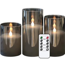 Load image into Gallery viewer, Flameless Unbreakable Glass Candle remote control and LED battery operated 3 Pack Sold per set for Home Seasonal Décor Gifts
