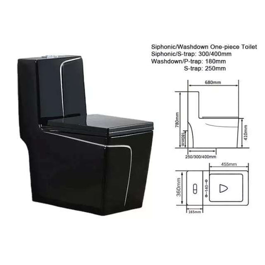 Toilet Bowl Porcelain Square Bathroom Washdown One Piece WC S/P Trap Toilet