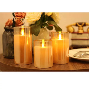 Flameless Unbreakable Glass Candle remote control and LED battery operated 3 Pack Sold per set for Home Seasonal Décor Gifts