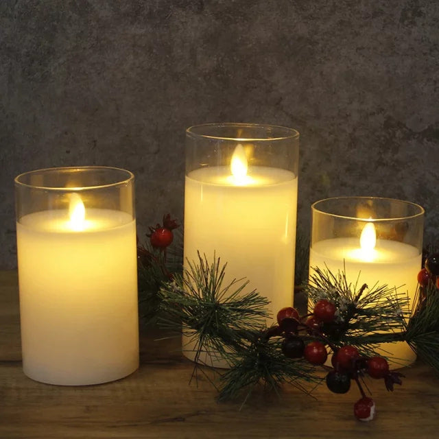 Flameless Unbreakable Glass Candle remote control and LED battery operated 3 Pack Sold per set for Home Seasonal Décor Gifts